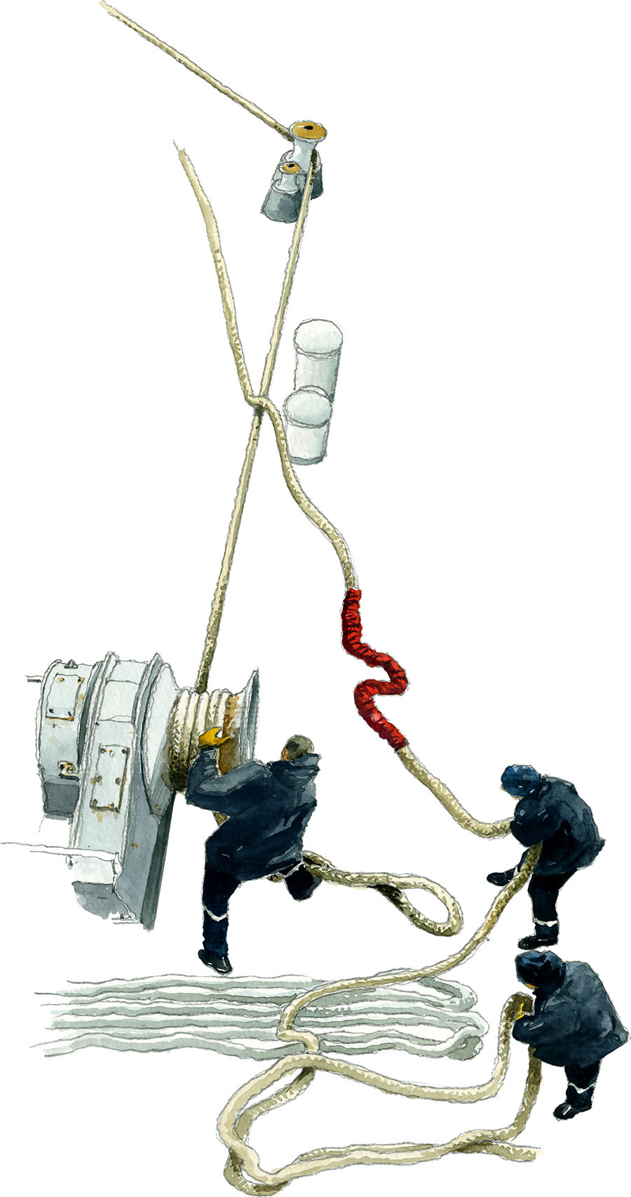 Réf. A-13.058 - Le guindeau sur le Var. Aquarelle 30x42 cm