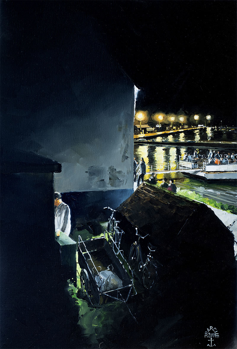 Réf. H-19.032 - Le trop-plein chez Charlemagne, Ile aux Moines. Huile sur toile 33x46 cm - 800 €