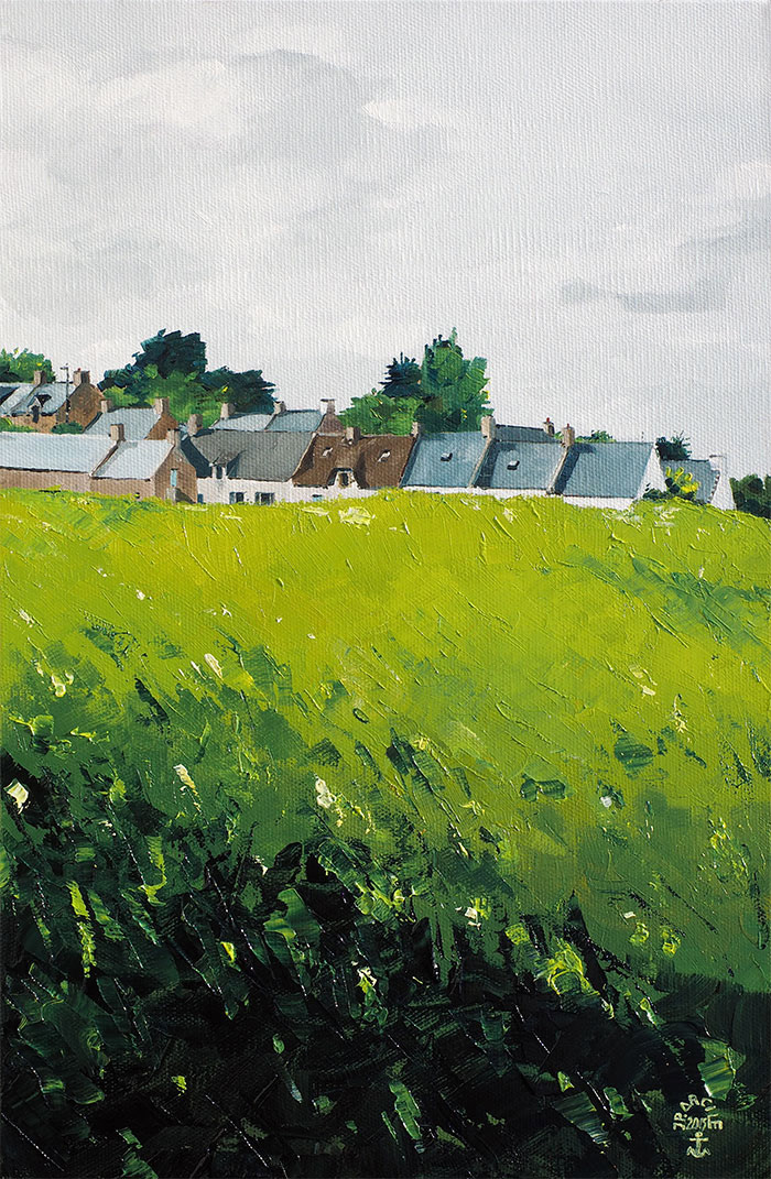 Réf. H-15.022 - Les maison de Kerno - Ile aux Moines. Huile sur toile 27x41 cm - 450 €