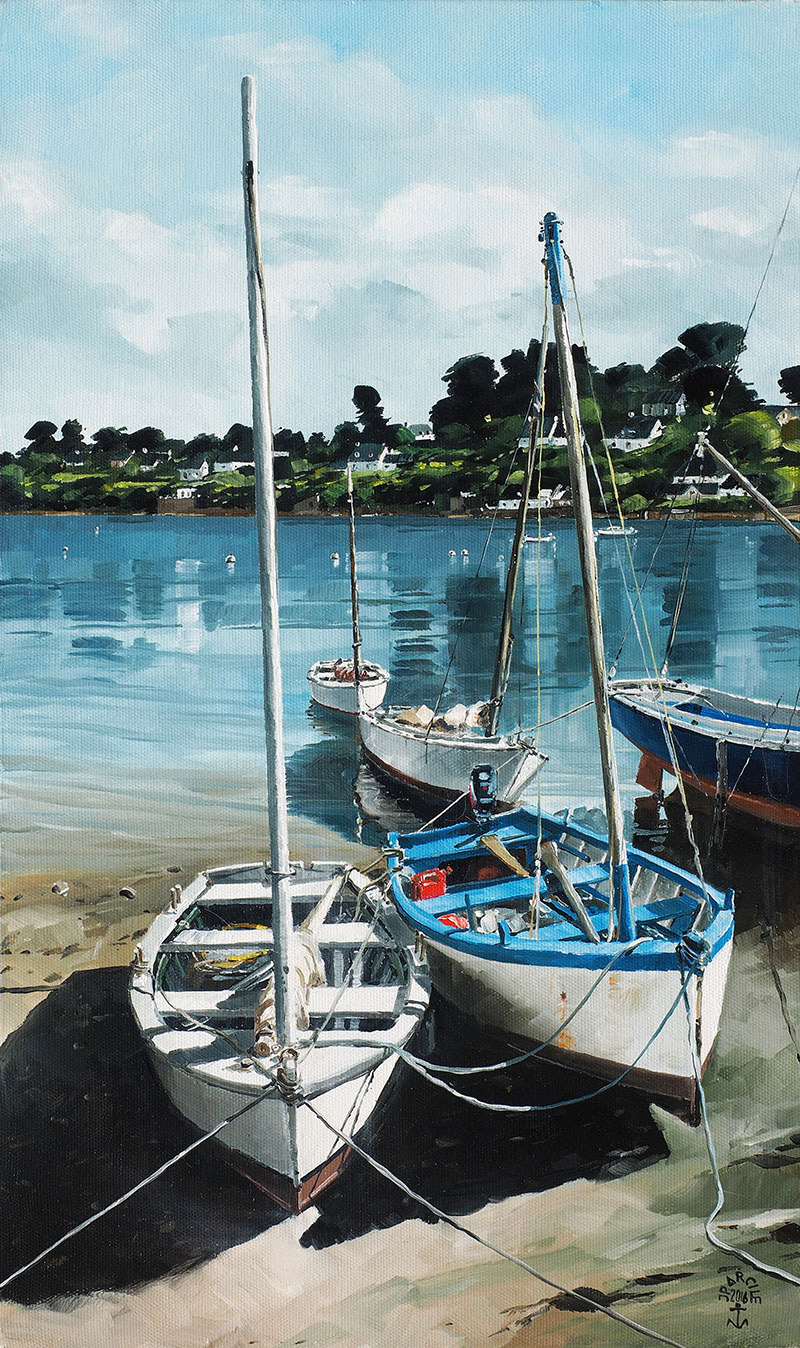 Réf. H-16.024 - Les plates du Lério, Ile aux Moines. Huile sur toile 35x55 cm - Col. Particulière