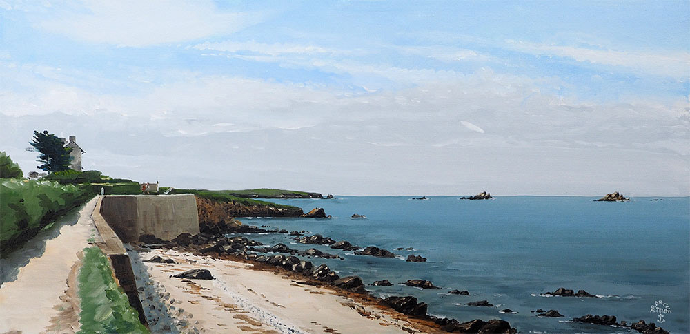 Réf. H-14.038 -La pointe de Beg Er Maud, Portivy (St-Pierre Quiberon). Huile sur toile 80x40 cm - Col. particulière
