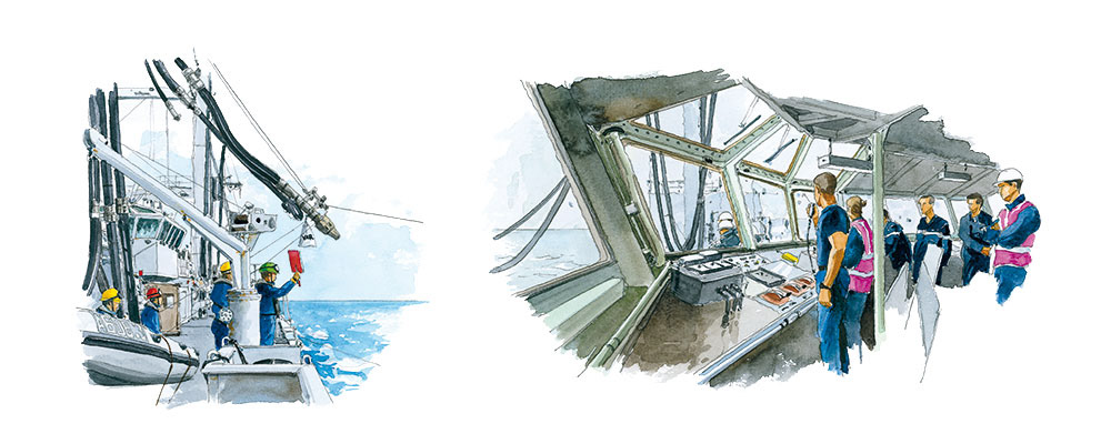 Réf. A-14.004 - Passage de manche et PC cargaison sur le Var. Aquarelle 42x16 cm