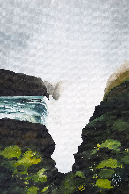 Réf. H-18.051 - Chutes de Gullfoss, (Islande). Huile sur toile 22x32 cm