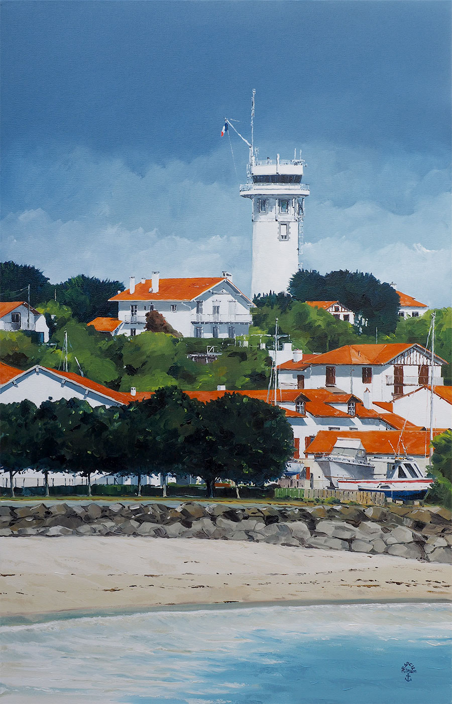 Réf. H-14.052 - Sémaphore de Socoa (St-Jean de Luz). Huile sur toile 60x92 cm
