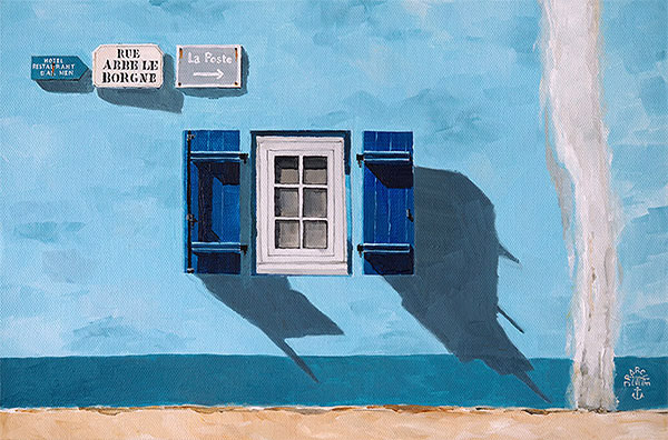 Réf. H-22.034 - C'est une maison bleue… sur l'île de Sein. Huile sur toile 27x41 cm - 650 €