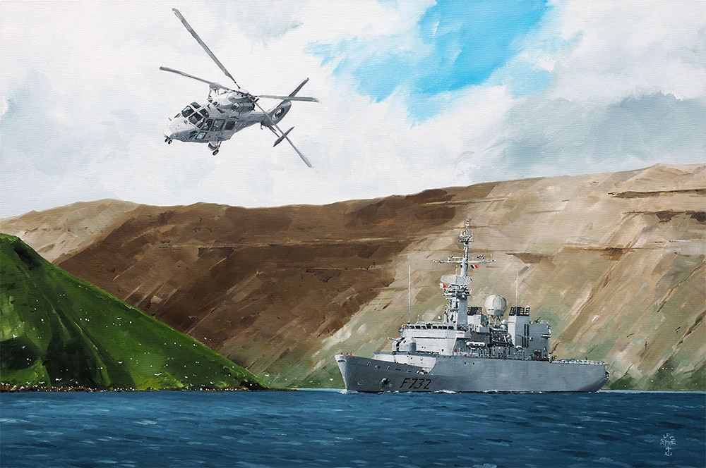 Réf. H-17.015 - La FS "Nivôse" en transit vers Port-Jeanne-d'Arc. Archipel des Kerguelen. Huile sur toile 81x54 cm - 1800 €