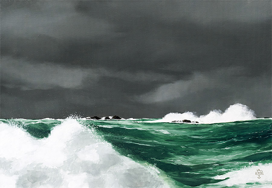 Réf. H-22.006 - Les bas-côtés du chenal d'accès à l'île de Sein. Huile sur toile 55x38 cm - 1500 €