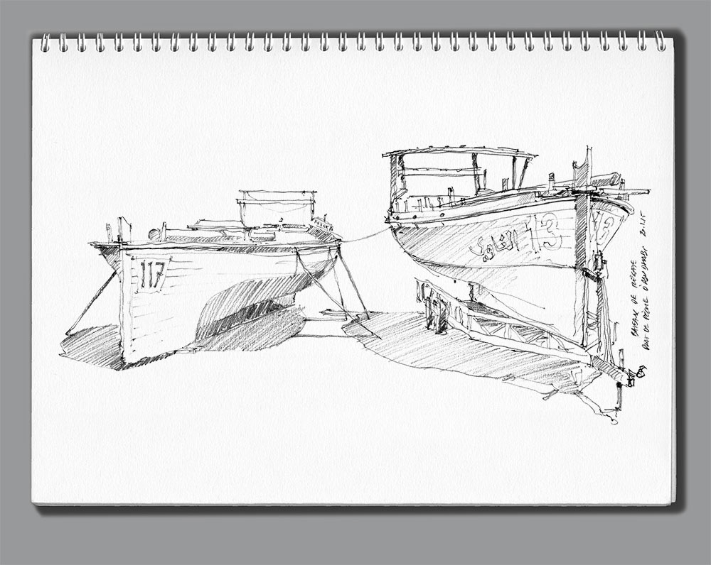Carnets de croquis Abu Dhabi - 10 - Bateaux de régates. Vieux port d'Abu Dhabi