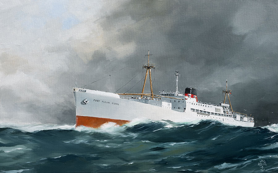 Réf. H-19.047 - Le "Fort Fleur d'Épée" par gros temps. Huile sur toile 61x38 cm. Collection particulière