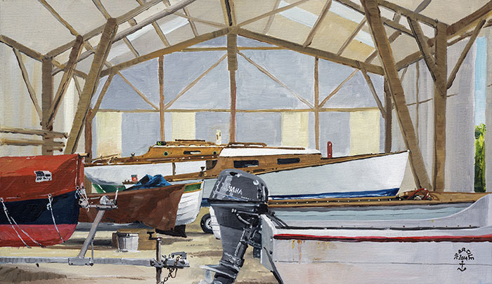 Réf. H-14.019 - Sortie d'hivernage au Chantier du Guip. Huile sur toile 46x27 cm - Col. Particulière