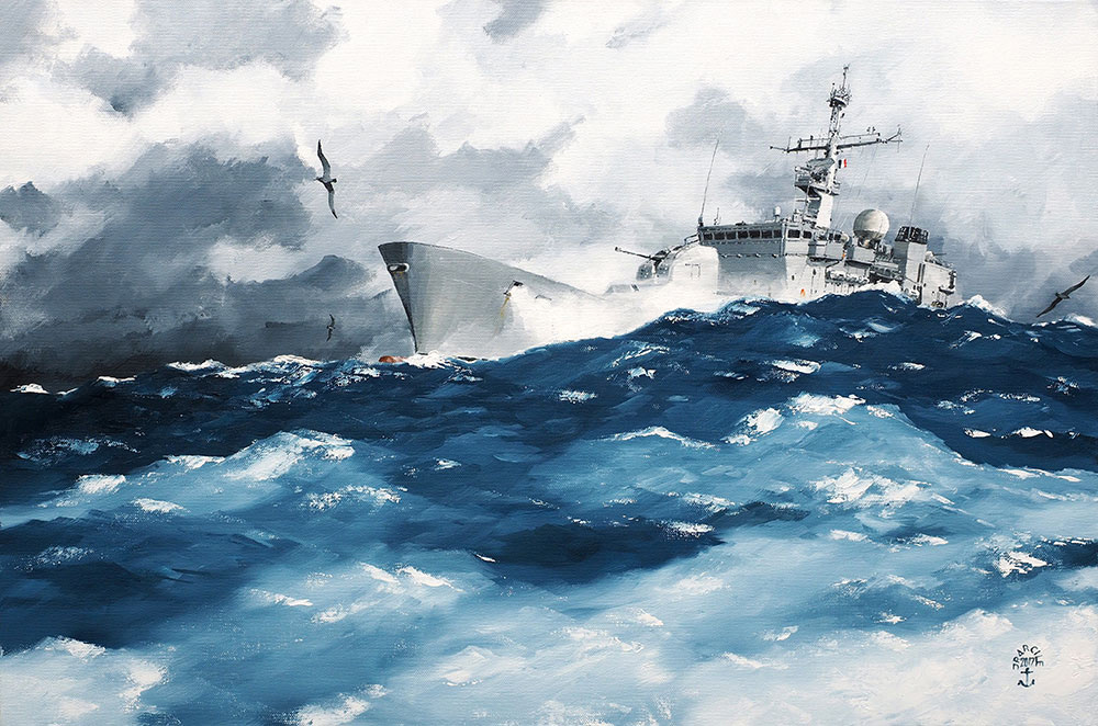Réf. H-17.016 - La FS "Nivôse" dans les mers du sud. Huile sur toile 81x54 cm - 1800 €