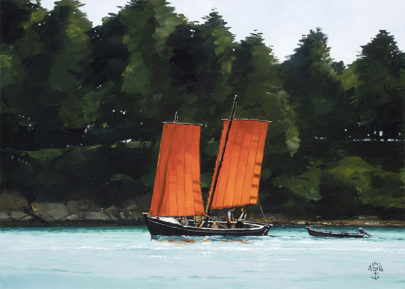 Réf. H-19.027 - Jean & Jeanne, Sinago du Golfe du Morbihan. Huile sur toile 33x46 cm - Col. Particulière