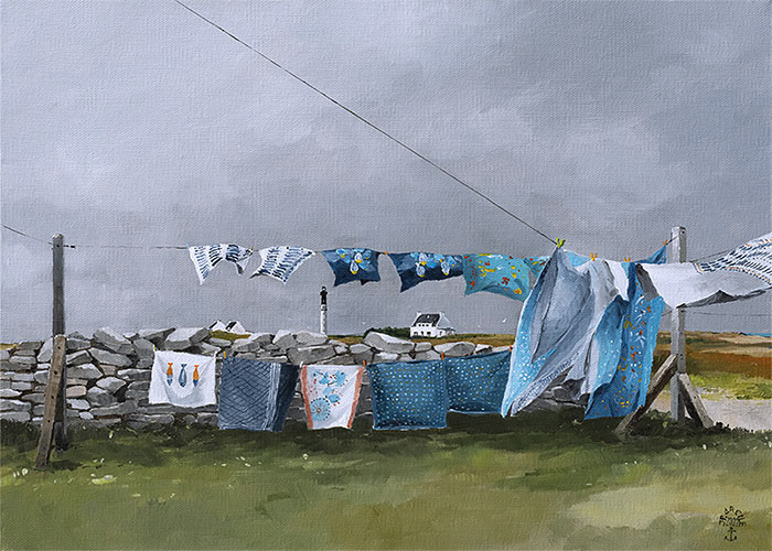 Réf. H-22.028 - Le sèche-linge iodé de l'hôtel d'Ar-Men, île de Sein. Huile sur toile 46x33 cm - Col. particulière