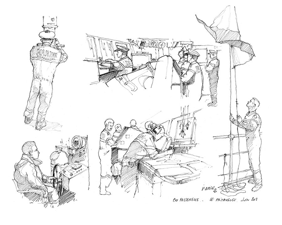 Crayonnés FASM Primauguet. En passerelle