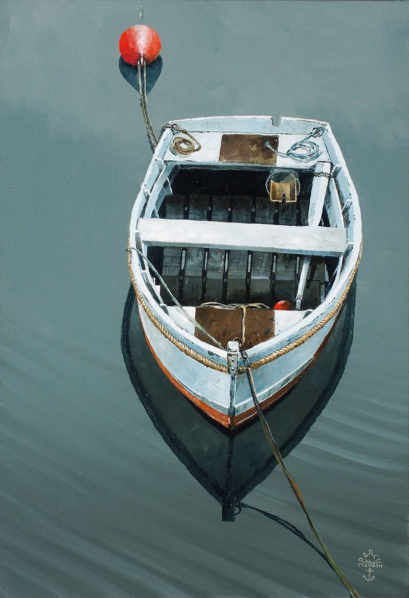 Réf. H-16.025 - La plate bleue. Huile sur toile 38x55 cm - 800 €