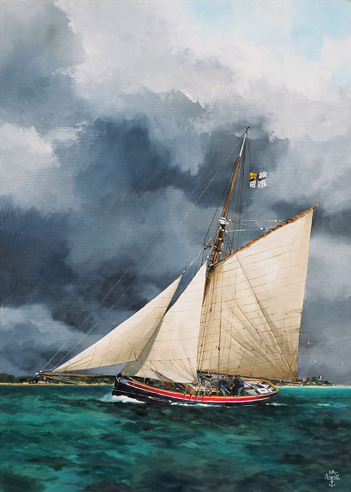 H-23.001 - Le "St-Michel" devant Pornic. Huile sur toile 50x70 cm - Col. particulière