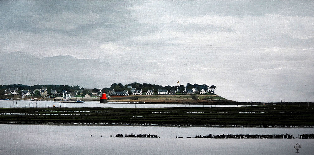 Réf. H-21.013 - Port Navalo. Huile sur toile 80x40 cm - Col. particulière