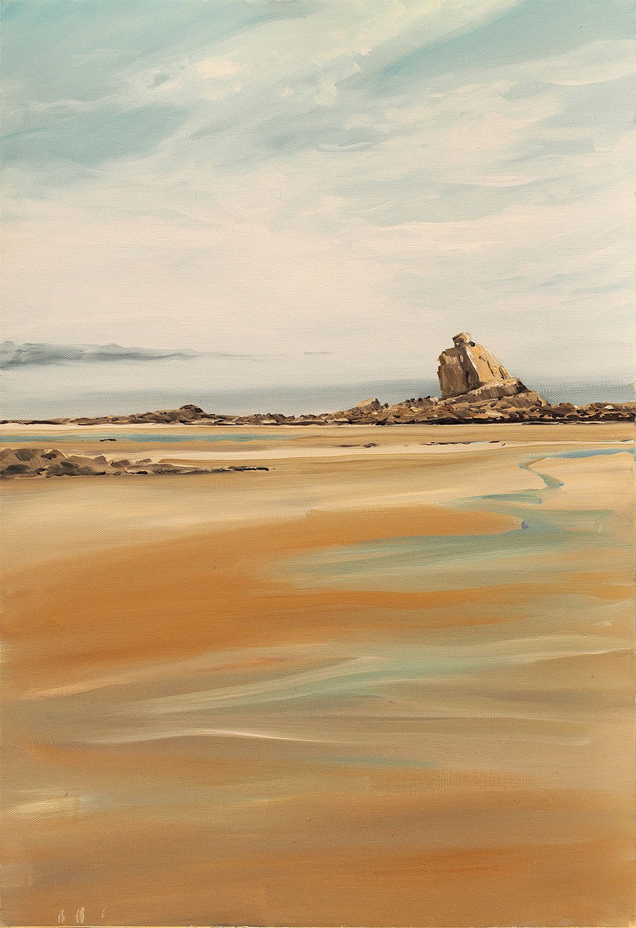 Réf. H-16.056 - Plage de Keremma à Marée basse, Tréflez (22). Huile sur toile 50x73 cm - 1400 €