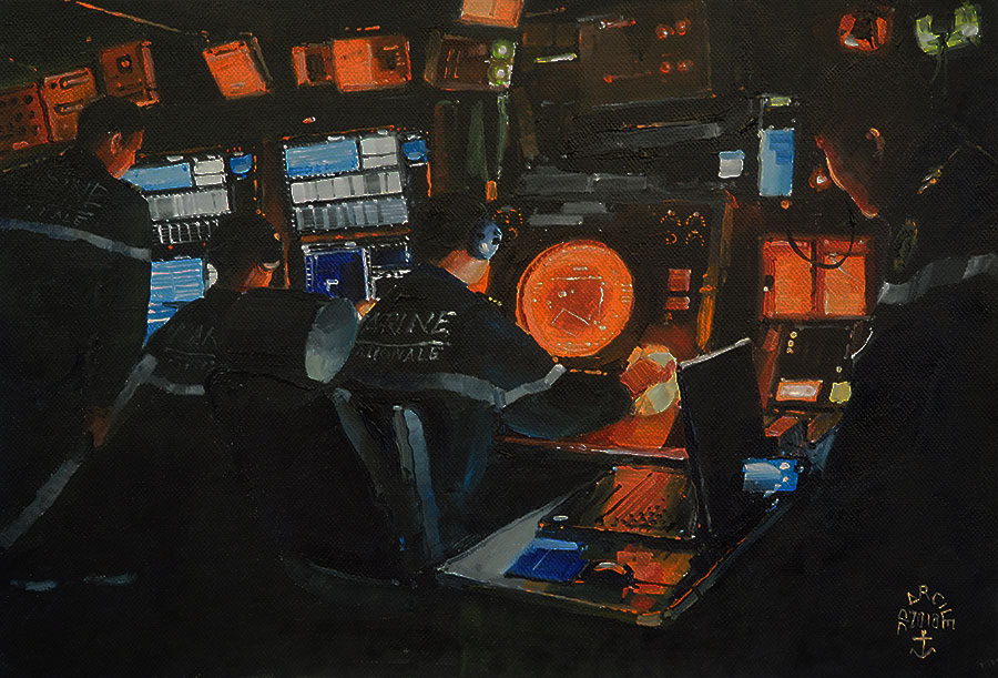 Réf. H-18.060 - Le CO du "Primauguet". Huile sur toile 32x22 cm - Col. particulière