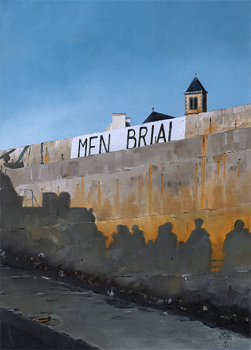 Réf. H-22.023 - Les ombres chinoises sur la cale du Men-Brial, île de Sein. Huile sur toile 33x46 cm - Col. particulière