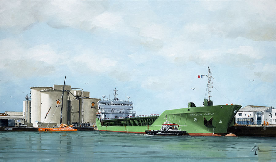 H-20.019 - Réf. 20.019-Les silos PRB , port des Sables d'Olonne. Huile sur toile 55x33cm - Col. particulière