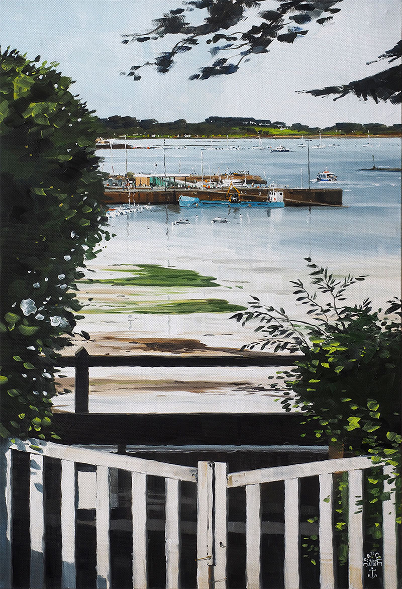 Réf. H-18.036 - Le portail de Bel Air, la Grimpette, Ile aux Moines. Huile sur toile 38x55 cm - 1200 €