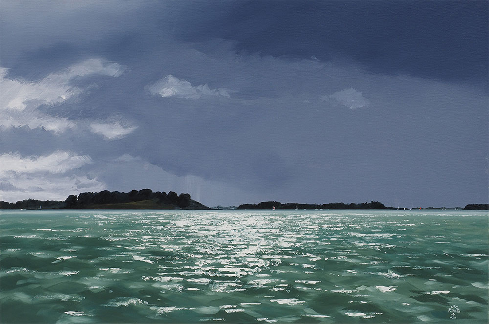 Réf. H-16.041 - La sortie du Golfle par temps frais, Golfe du Morbihan. Huile sur toile 73x50 cm - Col. Particulière