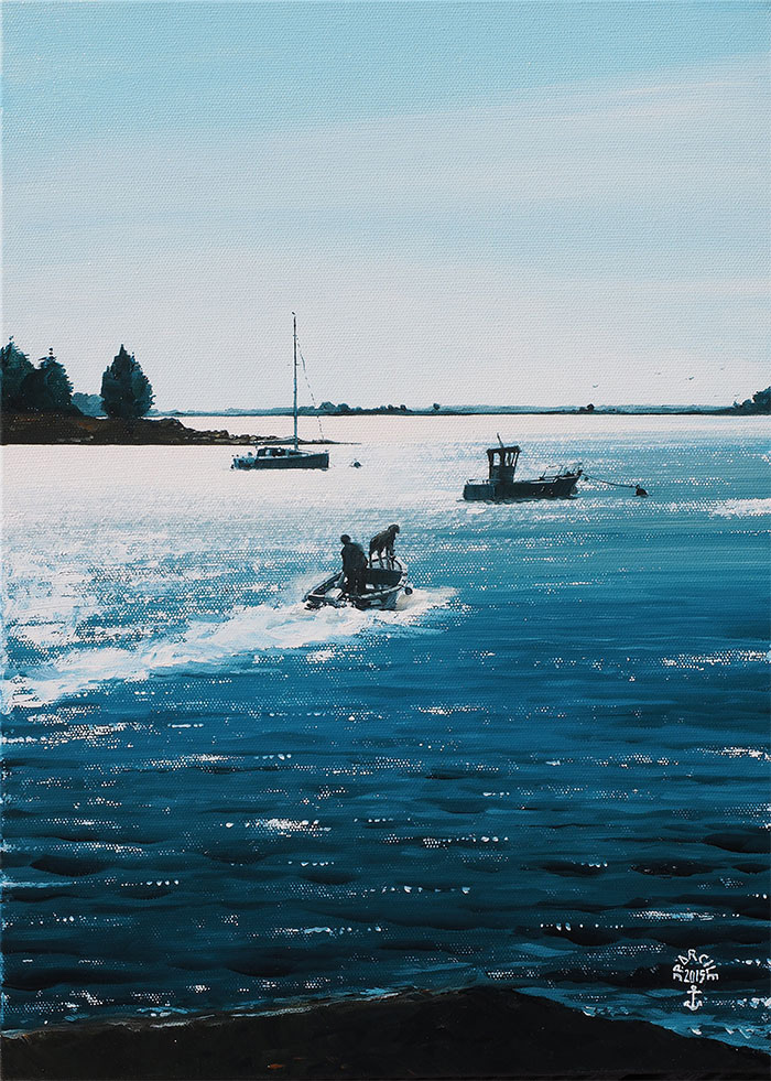 Réf. H-15.032 - Le canot sous Holavre, Ile aux Moines. Huile sur toile 33x46 cm - Col. Particulière