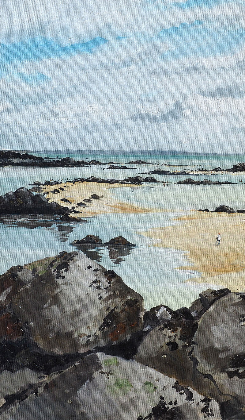 Réf. H-16.012 - Sur l'Herflux à marée basse, St-Quay-Portrieux. Huile sur toile 33x55 cm - Col. particulière