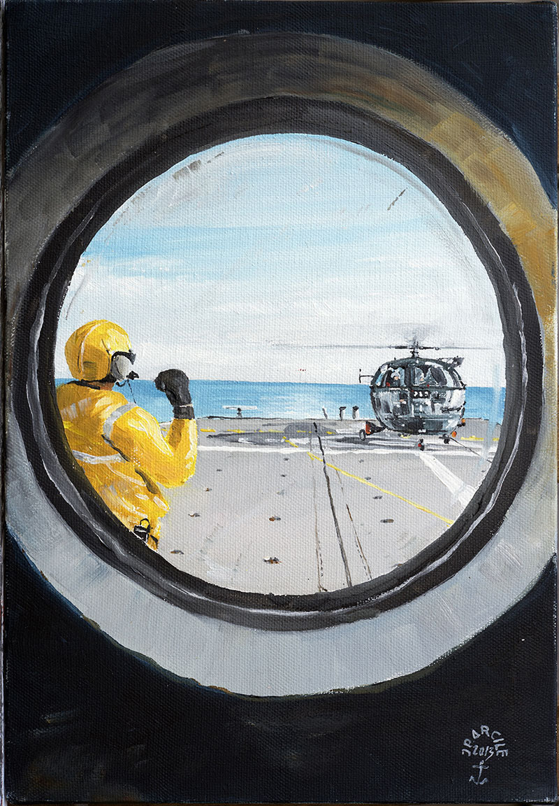 Réf. H-13.064 - Le chien Jaune du "La Motte-Picquet". Huile sur toile 24x35 cm