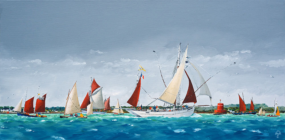 Réf. H-13.005 - Le "Biche" à la grande parade de la semaine du Golfe 2013. Huile sur toile 100x50 cm - Col. Particulière