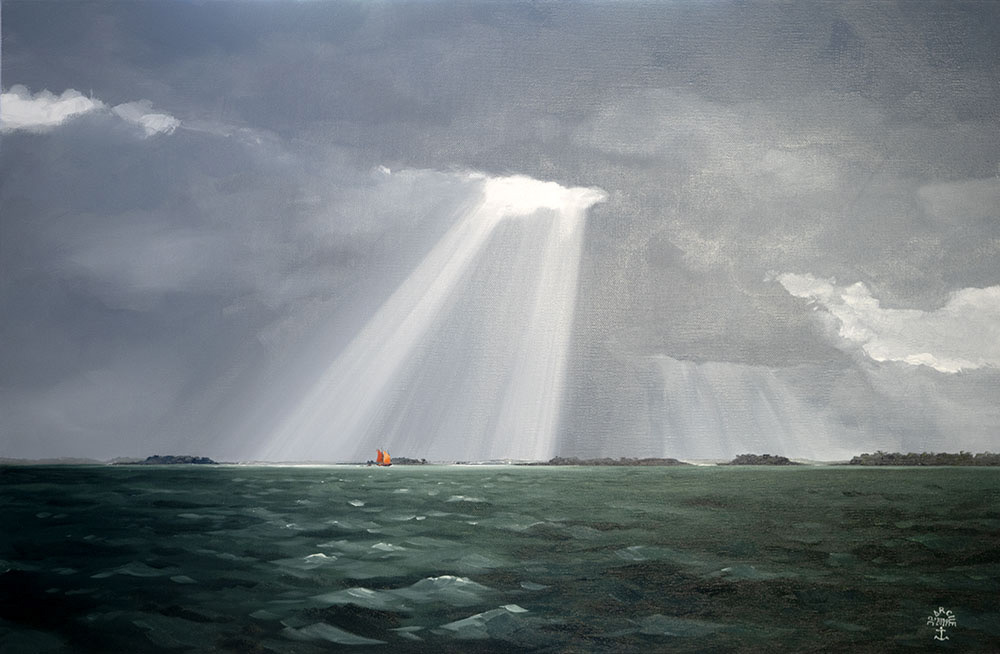 Réf. H-19.026 - Instant magique dans le Golfe du Morbihan. Huile sur toile 81x54 cm - Col. Particulière