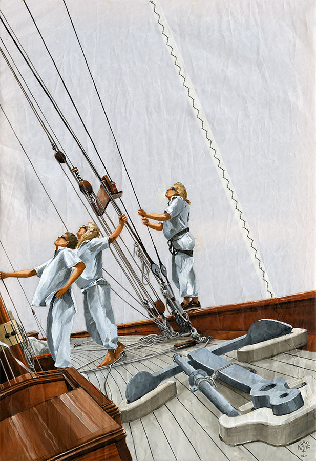 Réf. H-23.021 - En régate sur "Moonbeam 8" - 3 - Huile sur voile 30x60 cm - 1050 €