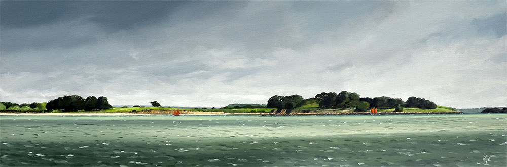 Réf. H-19.041 - Sinago longeant la plage de l'île d'Arz. Huile aur toile 120x40 cm - 1900 €