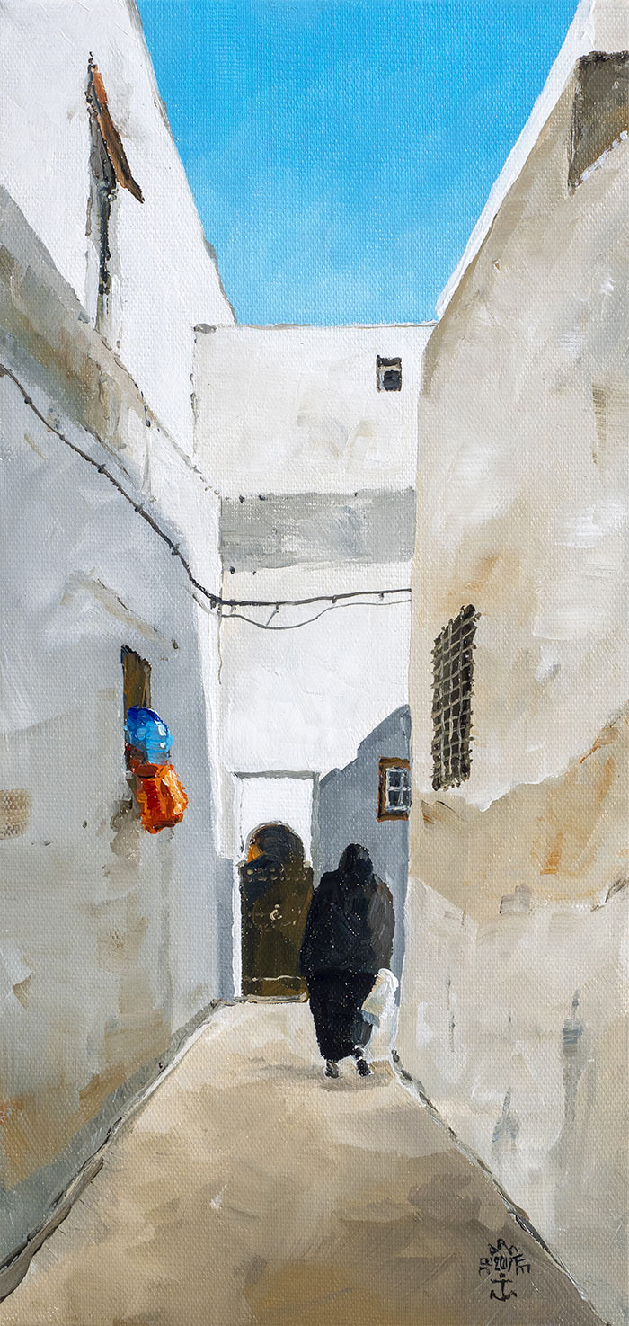 Réf. H-19.006 - Nouvelle médina à Casablanca -2. Huile sur toile 20X40 cm