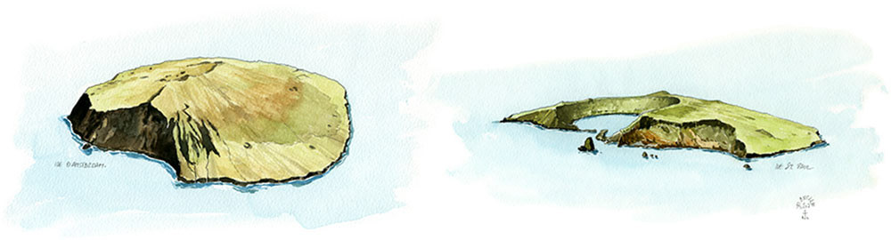 Les îles St-Paul et Amsterdam. Aquarelle 47 x 13 cm - 2017 - Col. Particulière