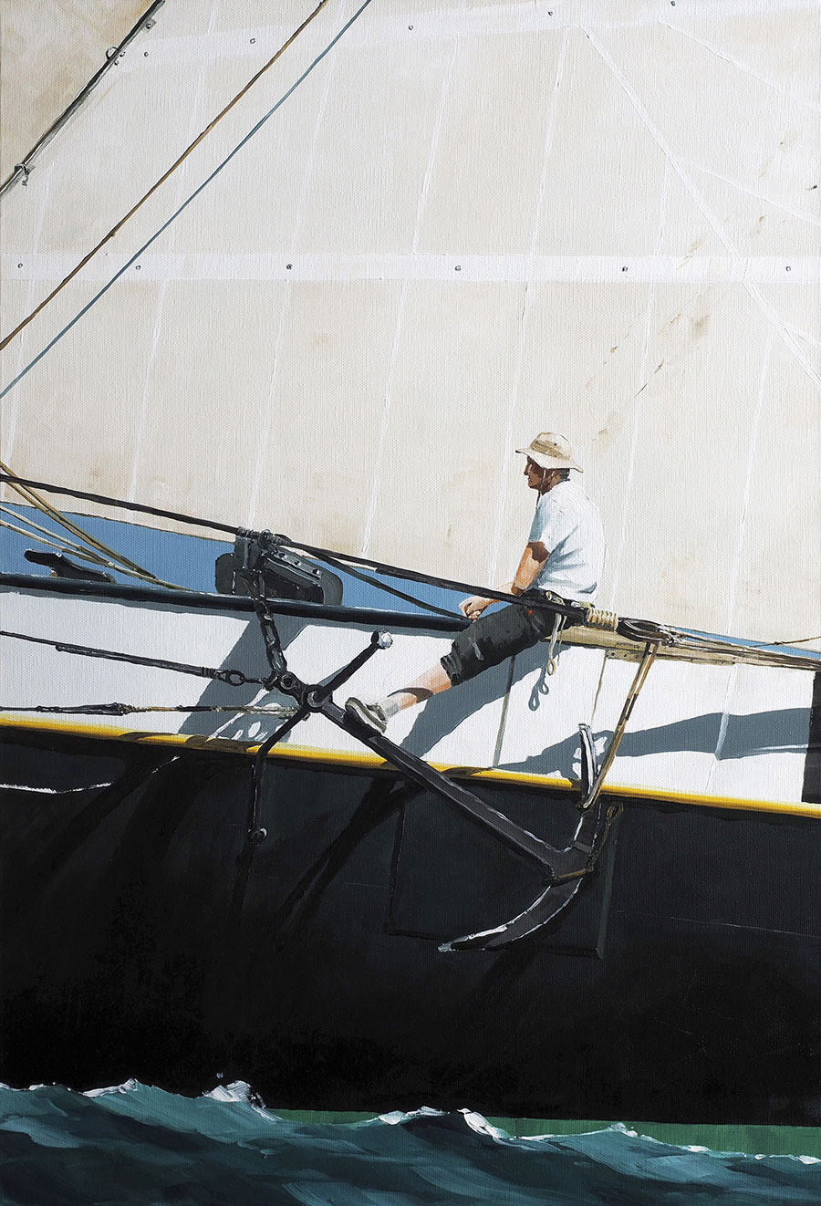 Réf. H-17.037 - Sur le bossoir de "La Recouvrance". Huile sur toile 50x73 cm - Col. particulière