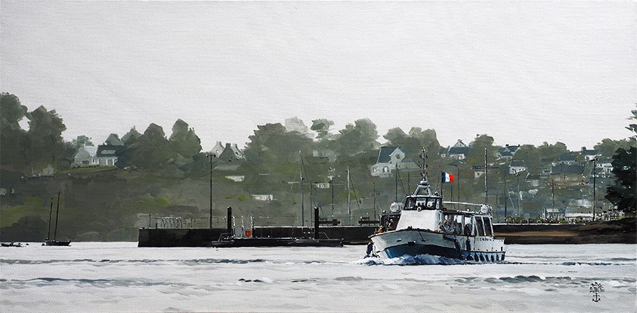 Réf. H-17.047 - Le Passeur - Ile aux Moines. Huile sur toile 60x30 cm - Col. particulière