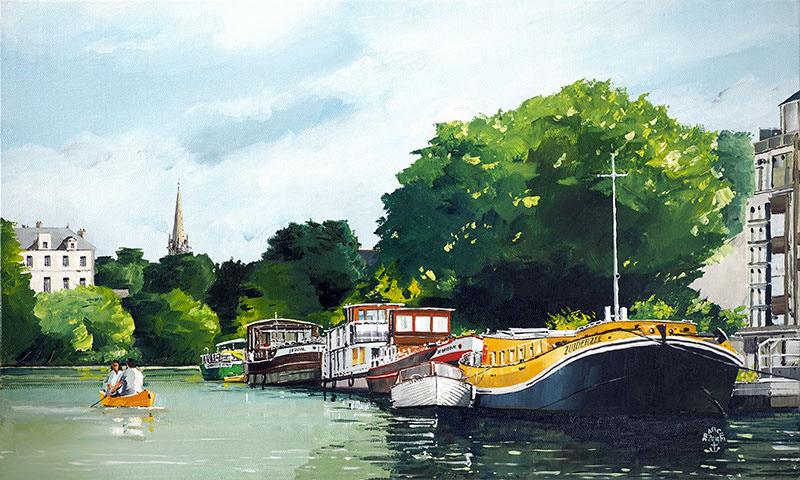 Réf. H-14.002 - Lady Alex et Zuiderzee sur l'Erdre. Huile sur toile 55x33 cm - Col. particulière