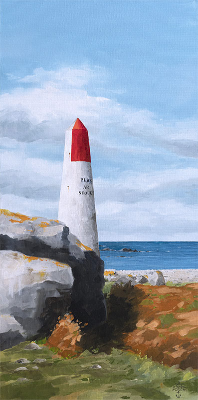 Réf. H-22.018 - Plas Ar Scoul, dernier amer sur l'île de Sein . Huile sur toile 30x60 cm - 850 €