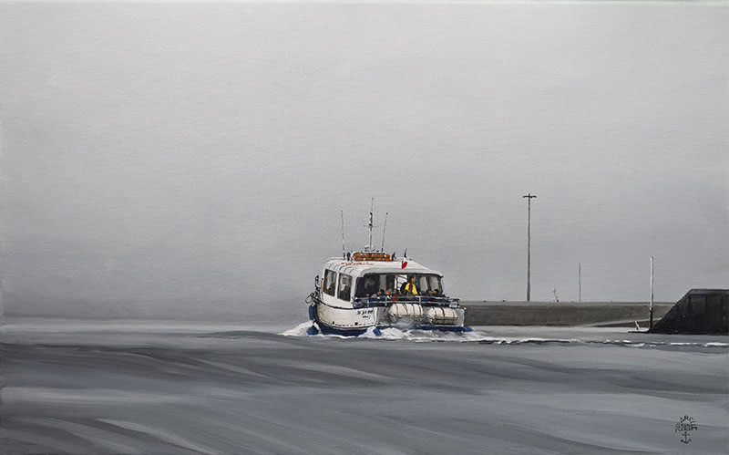 Réf. H-20.001 - L"Île aux Moines" lors d'une traversée monochrcome. Île aux Moines. Huile sur toile 61x38 cm - Col. Particulière