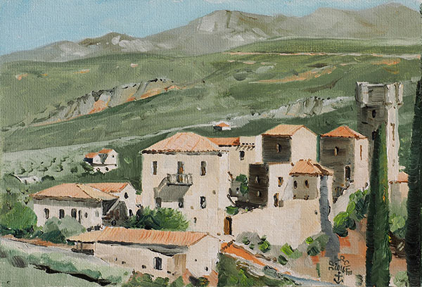 Réf. H-16.051 - Kadamyli, la vielle ville. Huile sur médium toilé 24x16 cm - Col. Particulière