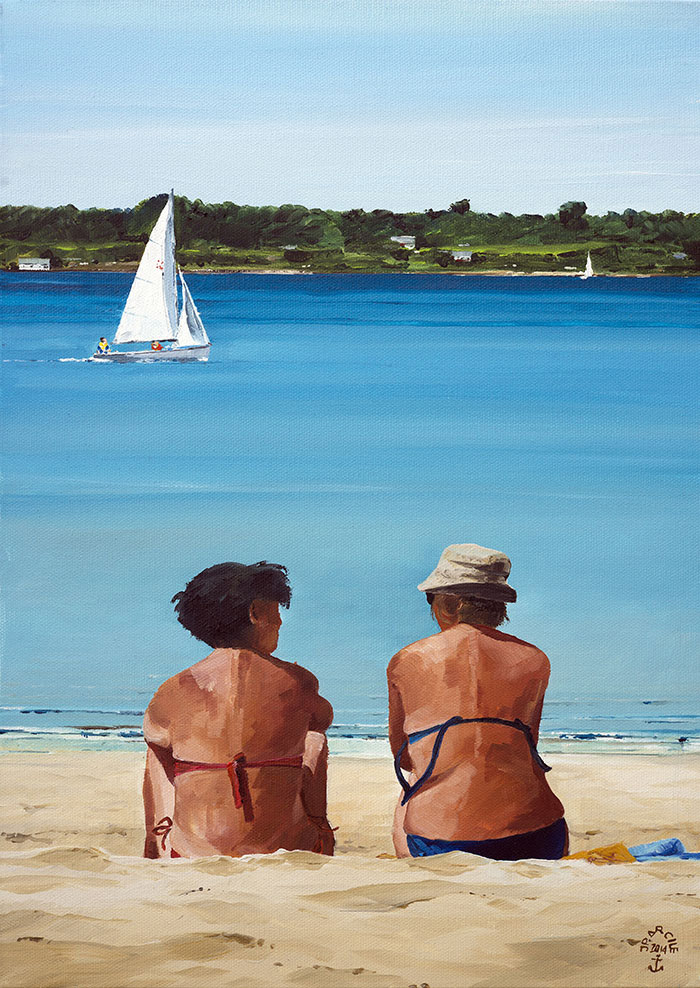 Réf. H-14.014 - Potins de plage. Huile sur toile 33x46 cm - Col. particulière