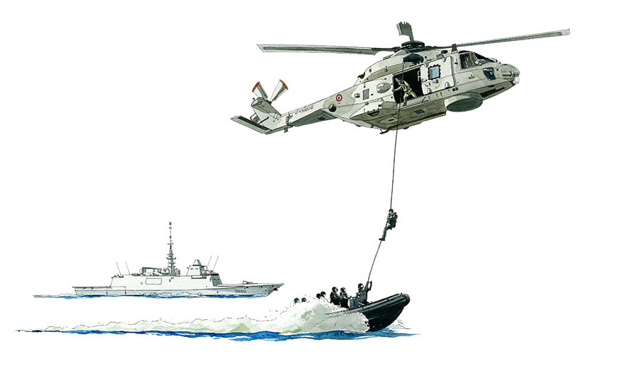 Fresque ALAVIA - Esquisse couleur de la FREEM et du NH 90