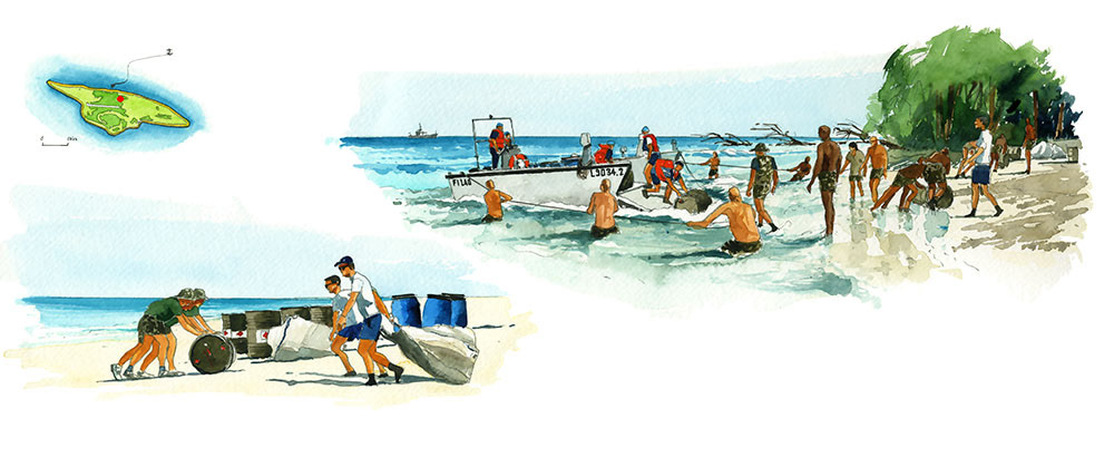 Réf. A-16.013 - Planche La Grandière en TRDI - Juan de Nova. Aquarelle 50x23 cm