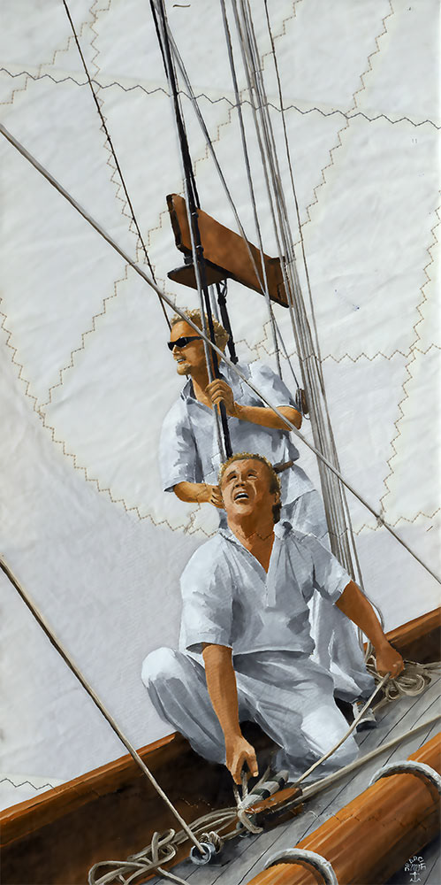 Réf. H-23.015 - En régate sur "Moonbeam 8" - 3 - Huile sur voile 60x30 cm - 1050 €