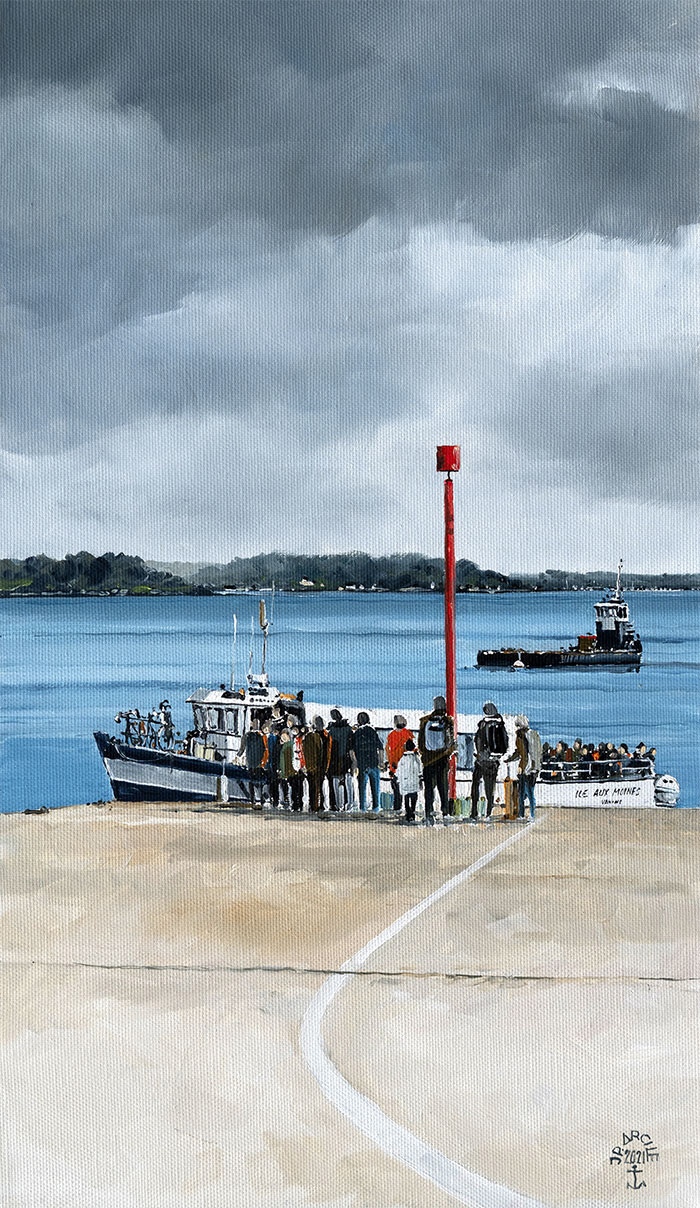 Réf. H-21.004 - En bout de la cale à Port-Blanc. Huile sur toile 27x46 cm - 700 €