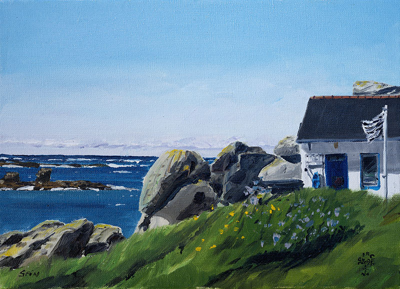 Réf. H-13.011 - Maison dans les rochers. Huile sur toile 33x24 cm - Col. Particulière