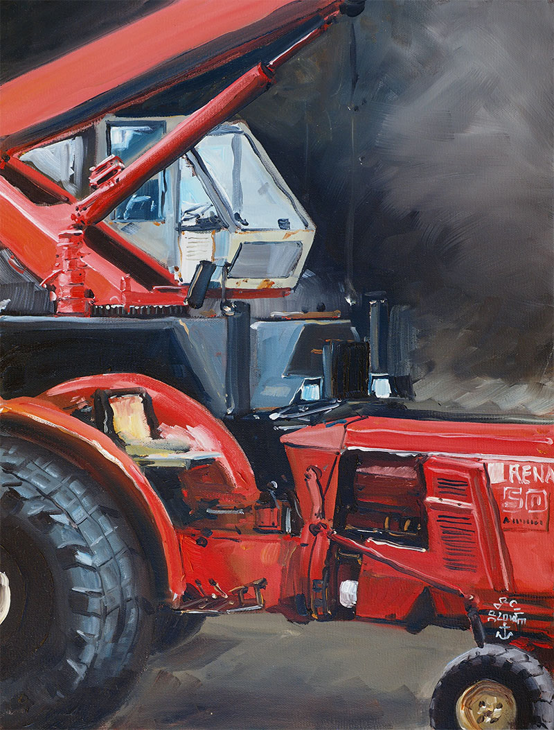Réf. H-14.037 - Jojo le tracteur de l'ENVSN. Huile sur toile 46x61 cm - Col. particulière