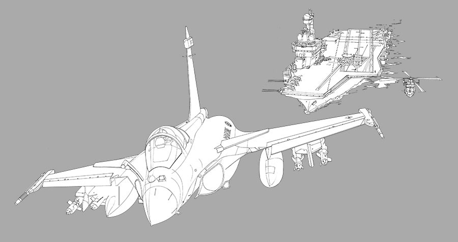 Fresque ALAVIA - Dessin préparatoire Rafale & le PA Charles de Gaulle